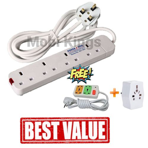 Power King 4 Way Power Extension Cable - White + Mobi Gifts