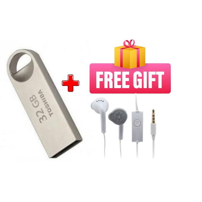 Toshiba 32GB Flash Disk -Silver+Free Earphones