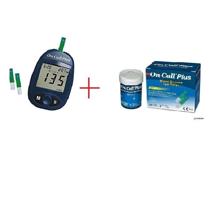 On Call Plus Glucometer /Blood Sugar Monitor With 50 Strips and 100 Lancets