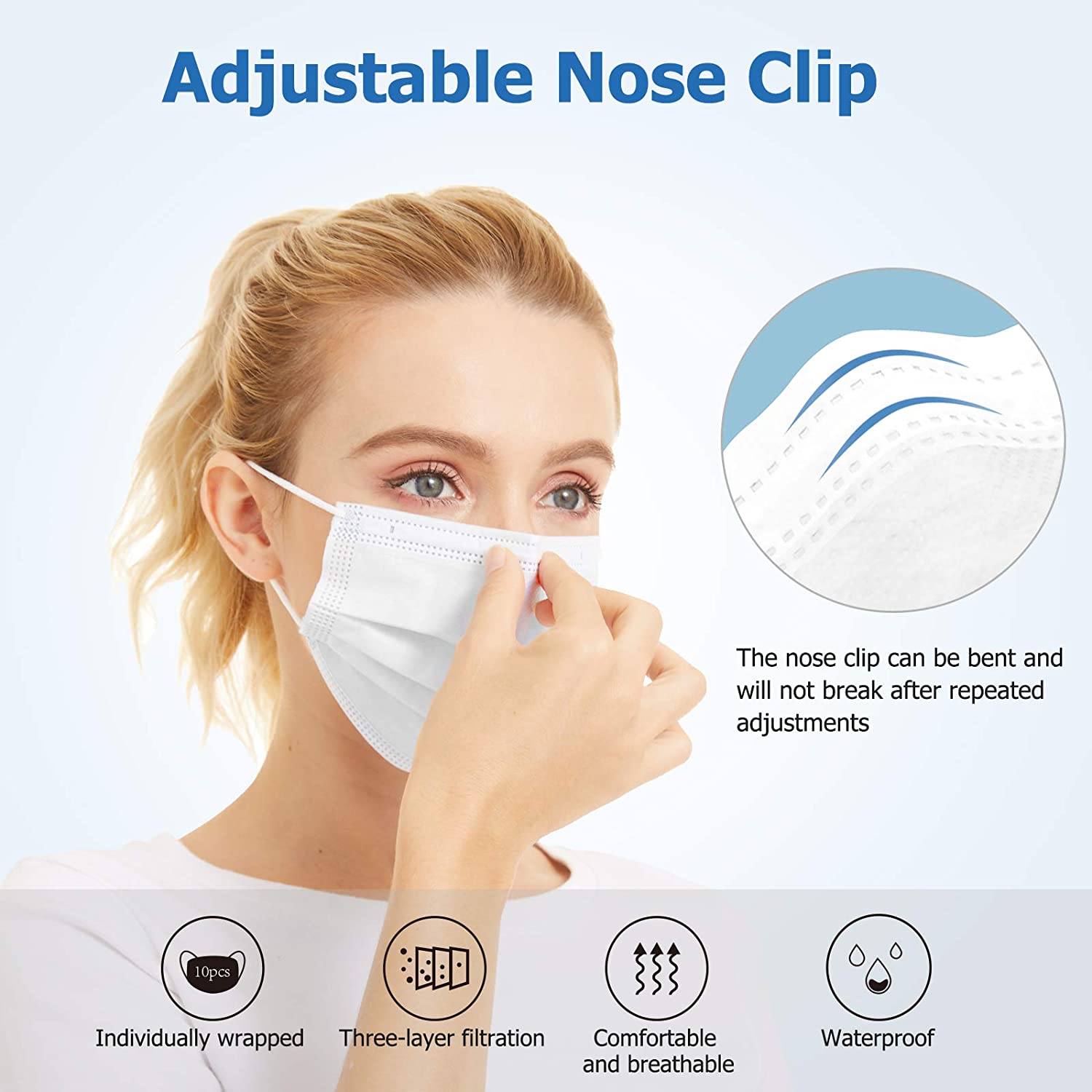Executive Pure White/black/blue Imported 3 Ply Surgical Disposable Face Mask