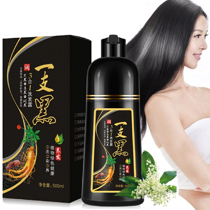 500ml hair coloring hair coloring shampoo, organic natural quick hair dye, plant essence, dark hair coloring agent, male and female shampoo black hair dye, plant pure natural
