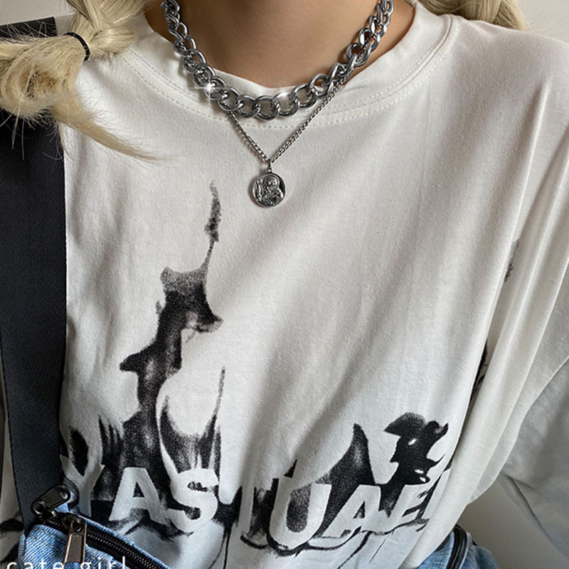 Round brand avatar double layer Necklace ins hip hop cool style sweater chain Women Jewellery Gold