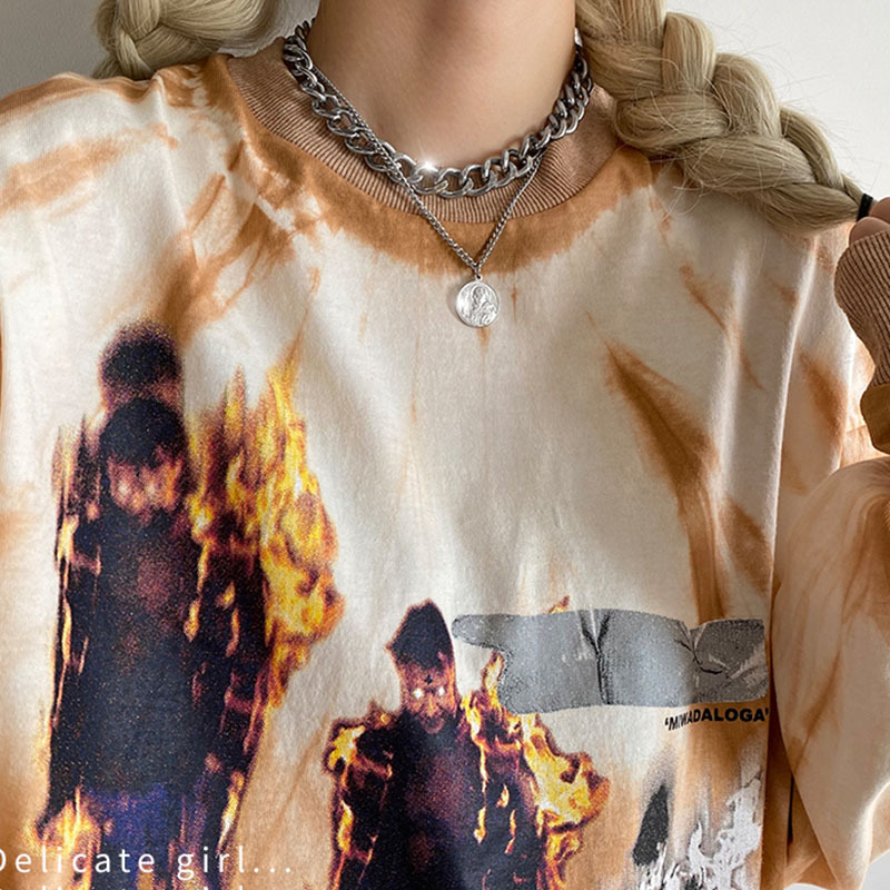 Round brand avatar double layer Necklace ins hip hop cool style sweater chain Women Jewellery Gold