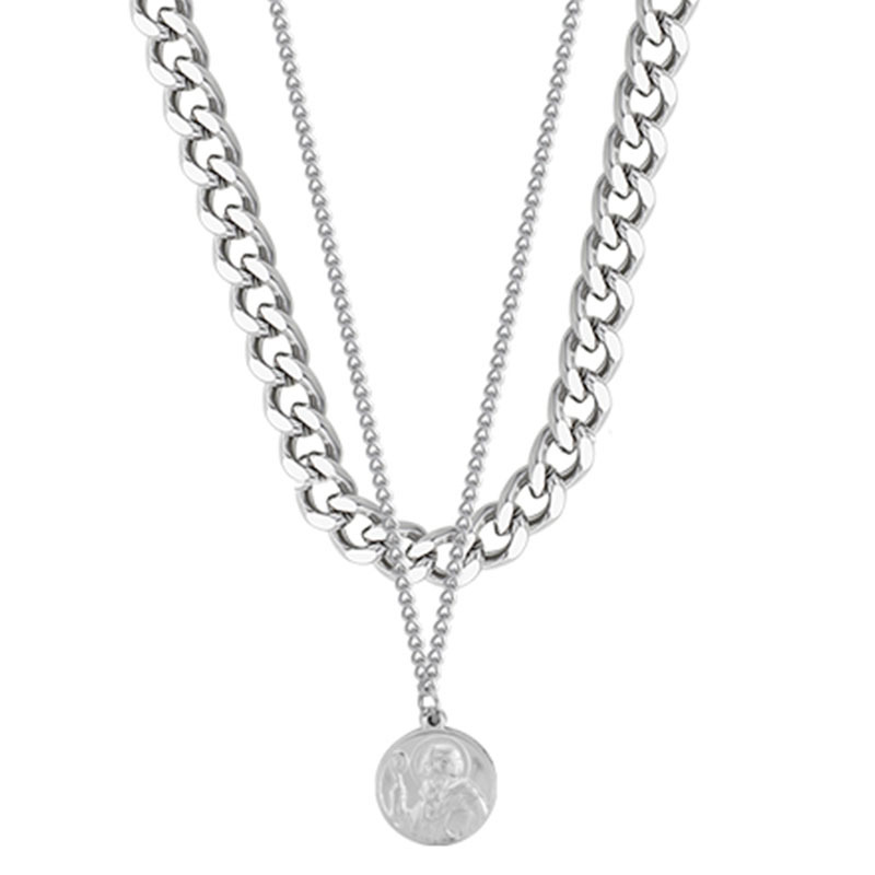 Round brand avatar double layer Necklace ins hip hop cool style sweater chain Women Jewellery Gold