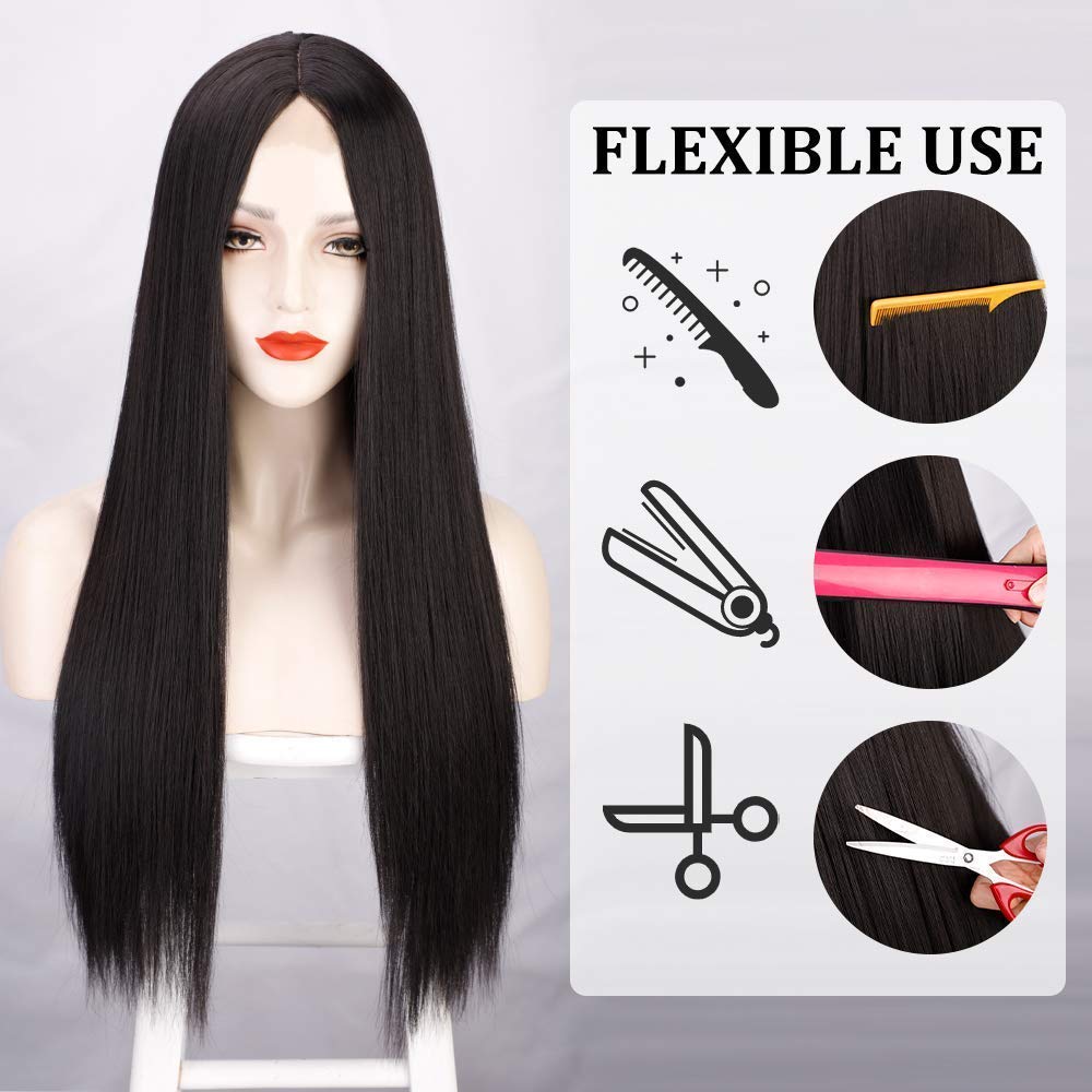 Long Straight Black wigs Synthetic Wigs for Women Middle Part Wig Heat Resistant Fiber Natural