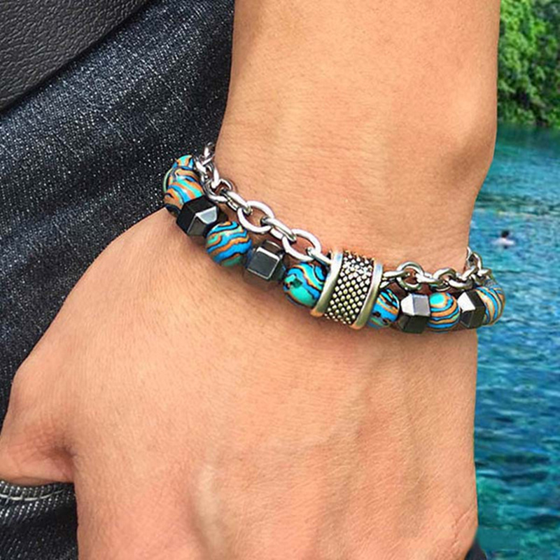 Natural chakra energy stone slimming men&apos;s bracelet, health magnetic therapy men&apos;s bracelet