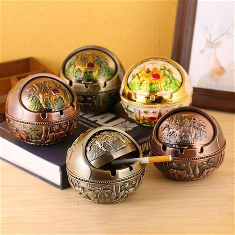 New Ashtray Household Home Decor Zinc Alloy Retro Large Ash Holder with Lid for Home