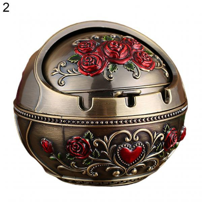New Ashtray Household Home Decor Zinc Alloy Retro Large Ash Holder with Lid for Home