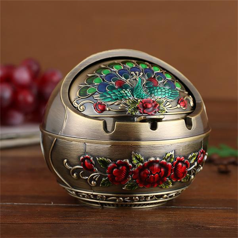 New Ashtray Household Home Decor Zinc Alloy Retro Large Ash Holder with Lid for Home