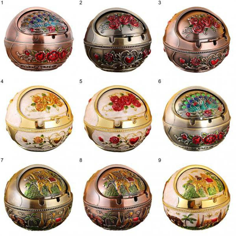New Ashtray Household Home Decor Zinc Alloy Retro Large Ash Holder with Lid for Home