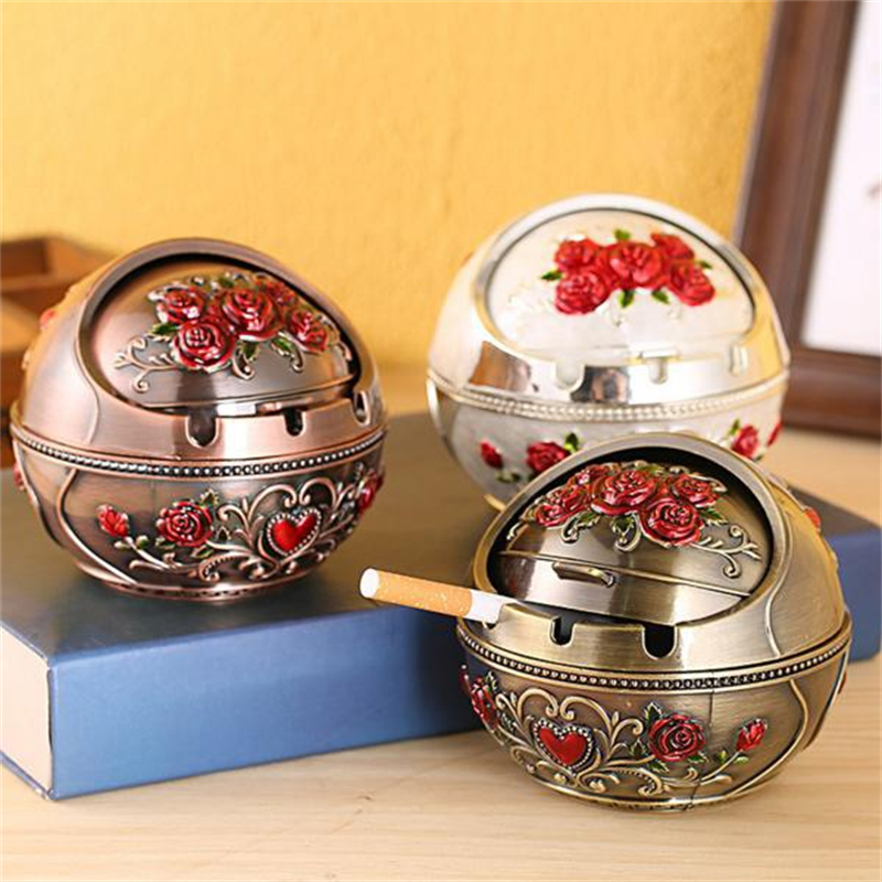 New Ashtray Household Home Decor Zinc Alloy Retro Large Ash Holder with Lid for Home