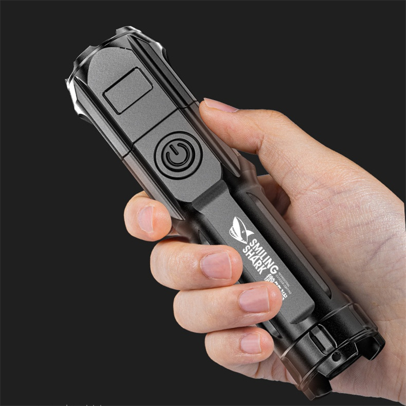 Super Bright ABS Strong Light Focusing Led Flashlight Outdoor Portable Home Built-in Battery Rechargeable Multi-function Torch