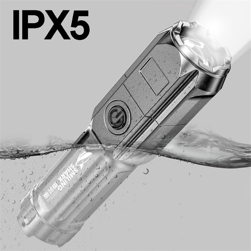 Super Bright ABS Strong Light Focusing Led Flashlight Outdoor Portable Home Built-in Battery Rechargeable Multi-function Torch