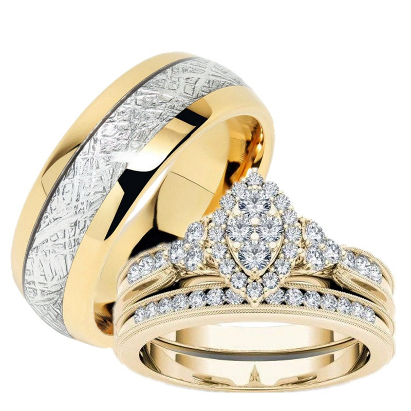 New fashion men's and women's inlaid zircon couple engagement rings