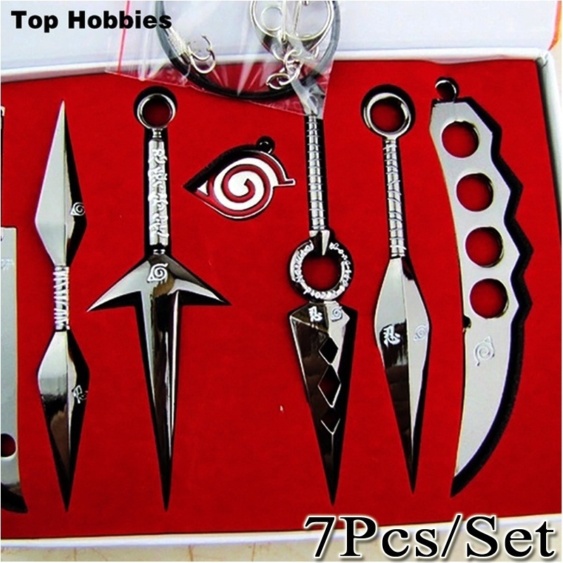 Hot Sales Top Quality 7Pcs/Set Naruto Hatake Kakashi Deidara Kunai Shuriken Figure Weapons Toys Cosplay Toy 2.5/13cm With Box