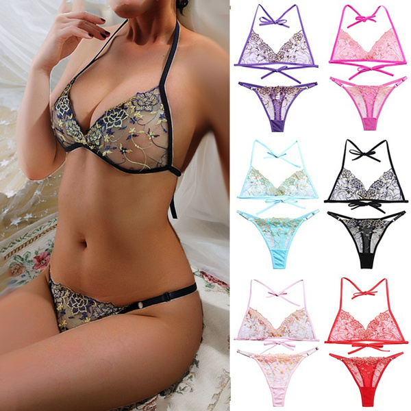 2023New Women Floral Lingerie Set Bralette Bras G-string Underwear Sleepwear Two Pieces Embroidery Lingerie Pajamas Set