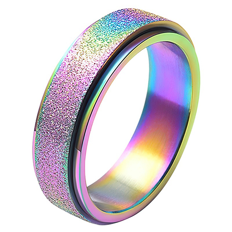 Stainless Steel Fidget Spinner Rings For Women Mens Sand Blast Finish Lucky Worry Ring For Anxiety，Frosted ring，Turn the ring