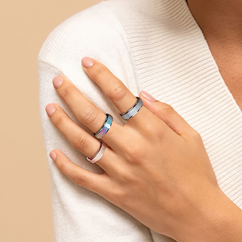 Stainless Steel Fidget Spinner Rings For Women Mens Sand Blast Finish Lucky Worry Ring For Anxiety，Frosted ring，Turn the ring