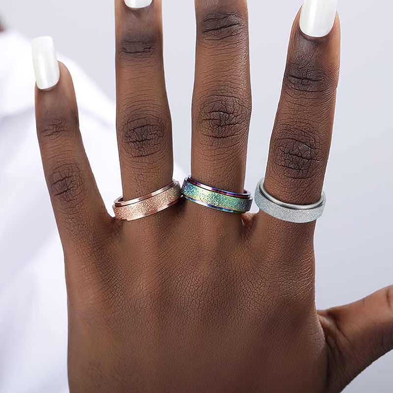 Stainless Steel Fidget Spinner Rings For Women Mens Sand Blast Finish Lucky Worry Ring For Anxiety，Frosted ring，Turn the ring