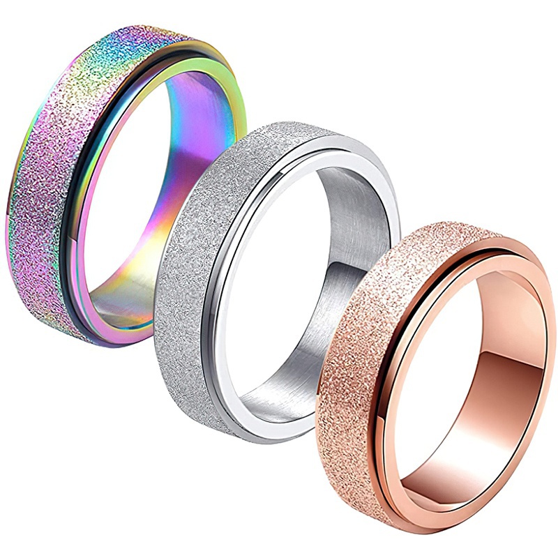Stainless Steel Fidget Spinner Rings For Women Mens Sand Blast Finish Lucky Worry Ring For Anxiety，Frosted ring，Turn the ring