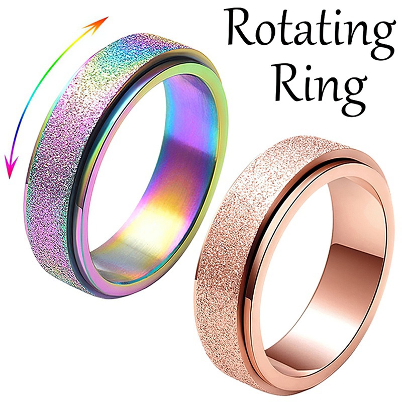 Stainless Steel Fidget Spinner Rings For Women Mens Sand Blast Finish Lucky Worry Ring For Anxiety，Frosted ring，Turn the ring