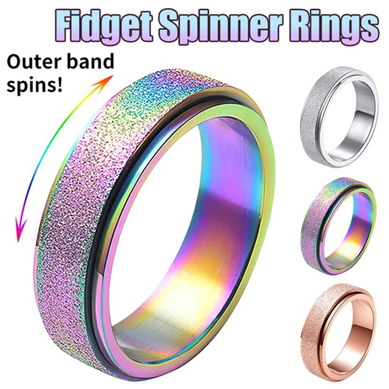 Stainless Steel Fidget Spinner Rings For Women Mens Sand Blast Finish Lucky Worry Ring For Anxiety，Frosted ring，Turn the ring