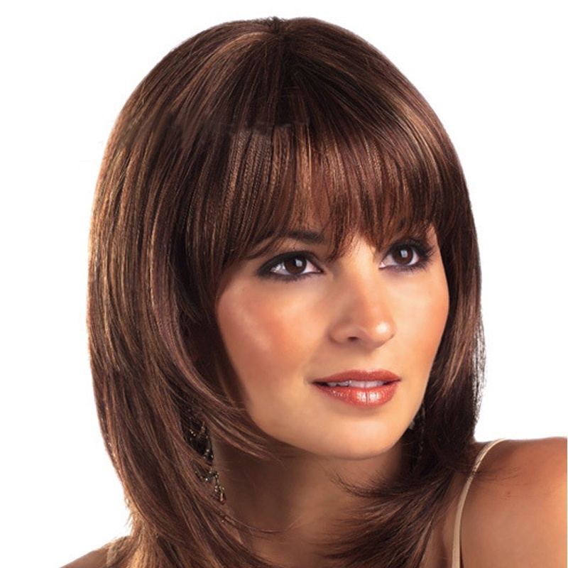 Women's Fashion Wig Human Hair Glueless Wigs，Fashion long straight hair neat bangs temperament wig female