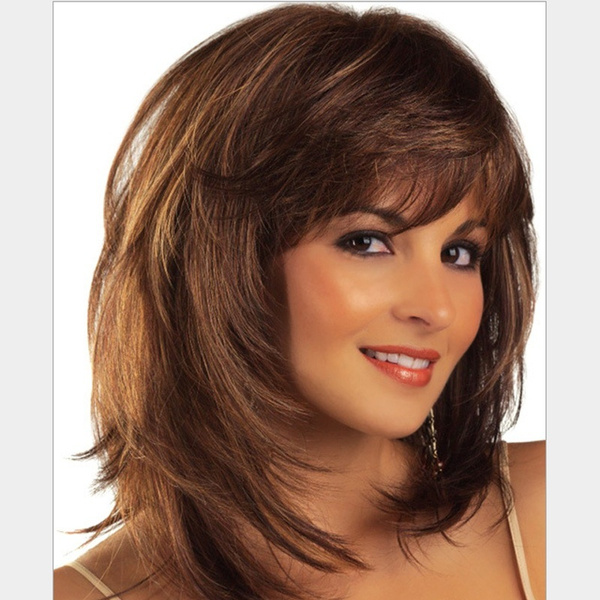 Women's Fashion Wig Human Hair Glueless Wigs，Fashion long straight hair neat bangs temperament wig female
