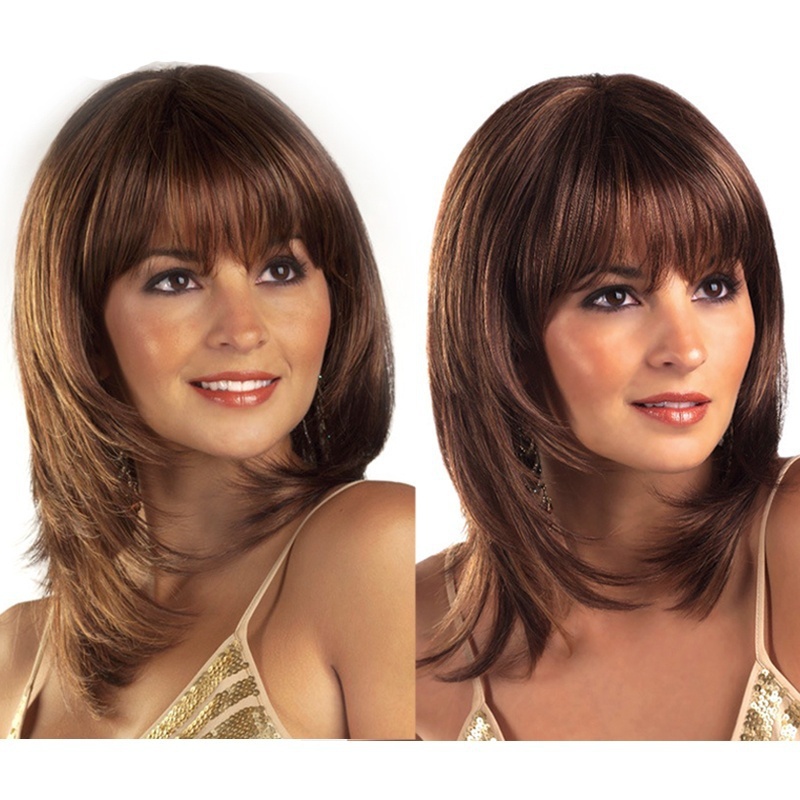 Women's Fashion Wig Human Hair Glueless Wigs，Fashion long straight hair neat bangs temperament wig female
