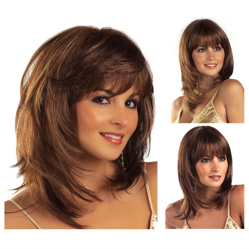 Women's Fashion Wig Human Hair Glueless Wigs，Fashion long straight hair neat bangs temperament wig female