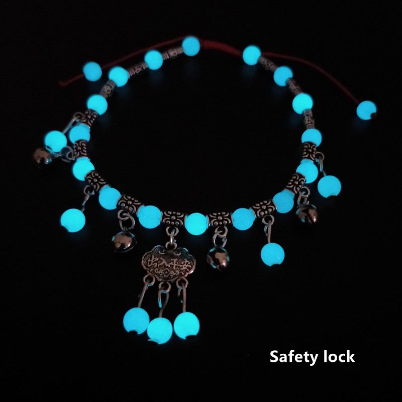 New luminous stone small bell anklet, red rope Ruyi lock jewelry, luminous Anklet