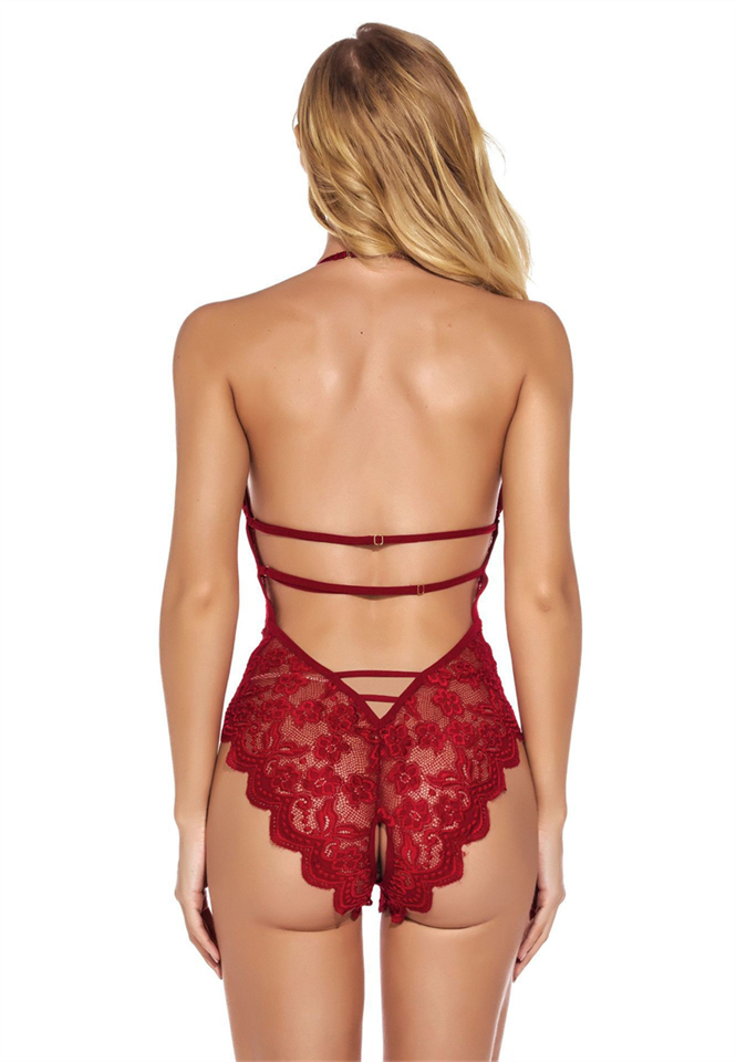 New lingerie for women Neck tied backless lace tight underwear Women's sexy open shift jumpsuit