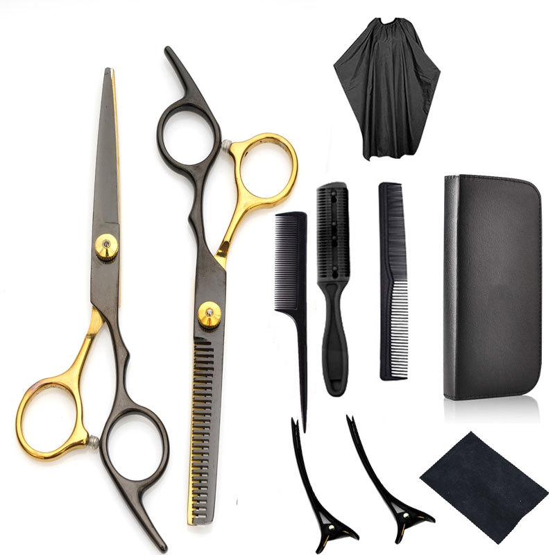 Professional barber scissors Black gold hairdressing scissors Tool set scissors Hair clipper Liu Hai Flat Tooth Scissors