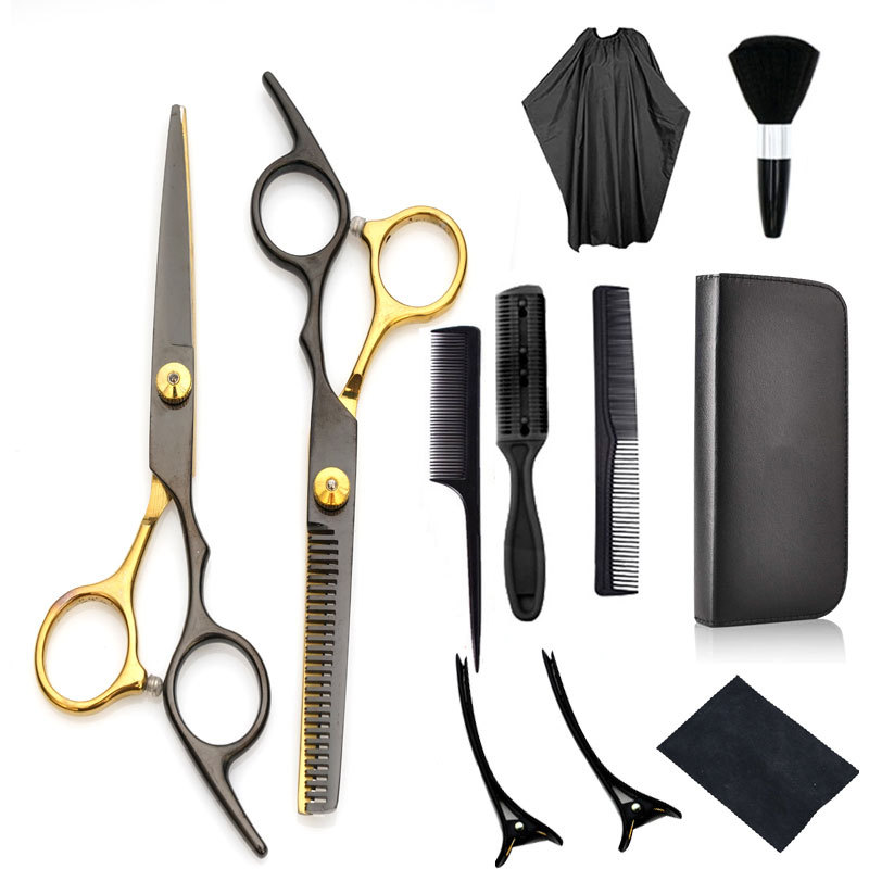 Professional barber scissors Black gold hairdressing scissors Tool set scissors Hair clipper Liu Hai Flat Tooth Scissors