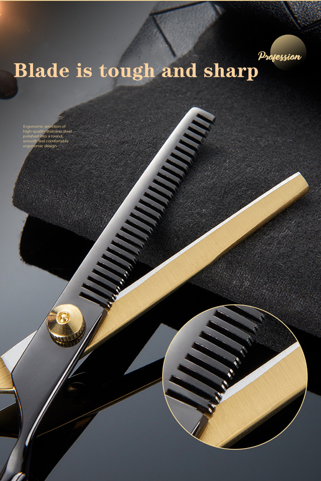 Professional barber scissors Black gold hairdressing scissors Tool set scissors Hair clipper Liu Hai Flat Tooth Scissors