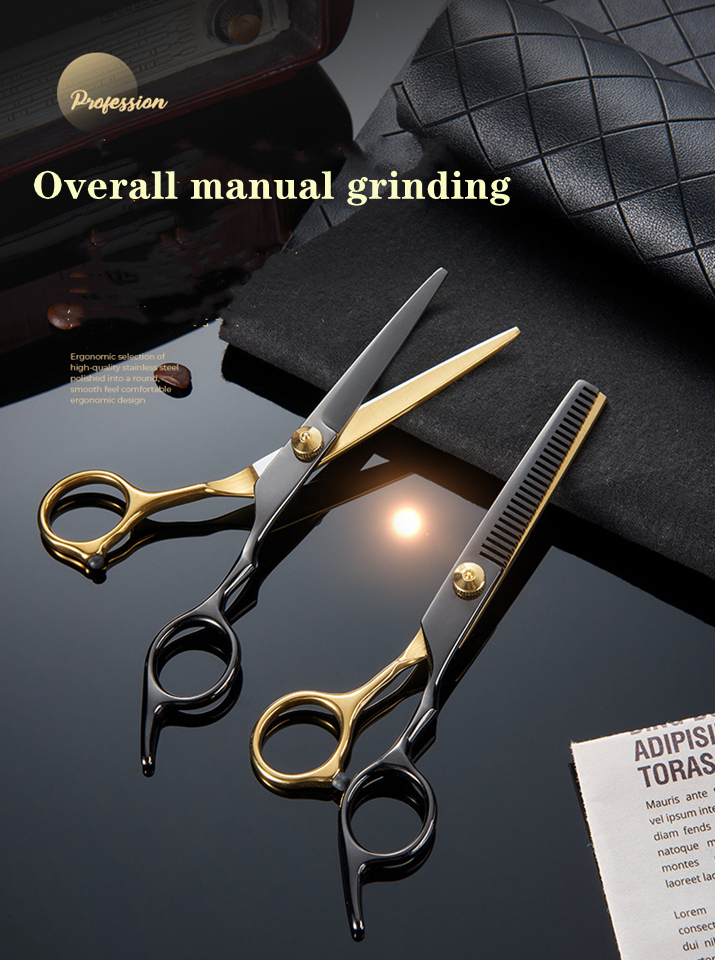 Professional barber scissors Black gold hairdressing scissors Tool set scissors Hair clipper Liu Hai Flat Tooth Scissors