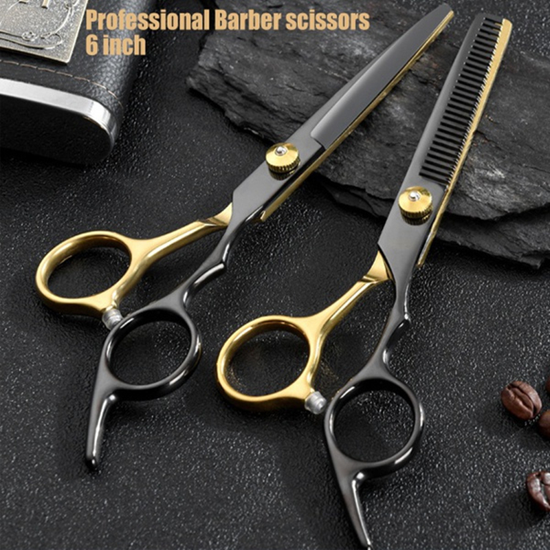 Professional barber scissors Black gold hairdressing scissors Tool set scissors Hair clipper Liu Hai Flat Tooth Scissors