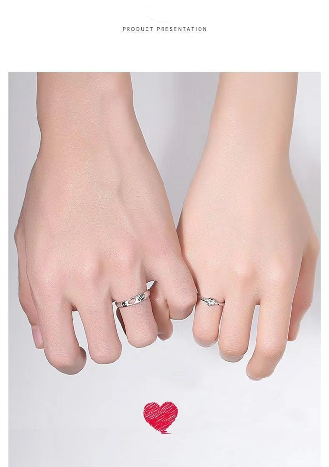 2Pcs/set Love Heart Matching Couple Rings / Wedding Ring for Women Men Valentine's Day Jewelry I love you heart diamond ring