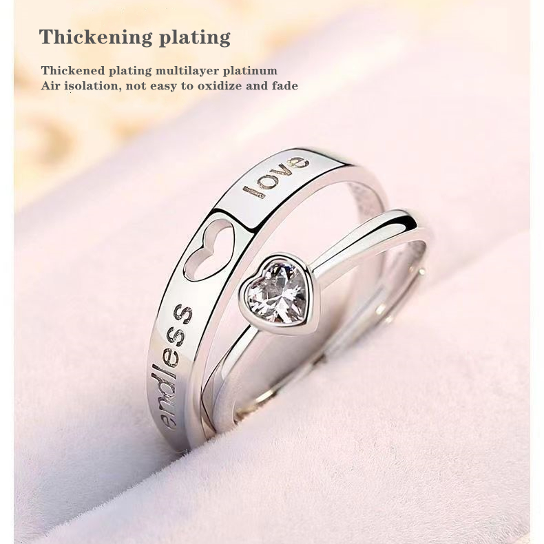 2Pcs/set Love Heart Matching Couple Rings / Wedding Ring for Women Men Valentine's Day Jewelry I love you heart diamond ring