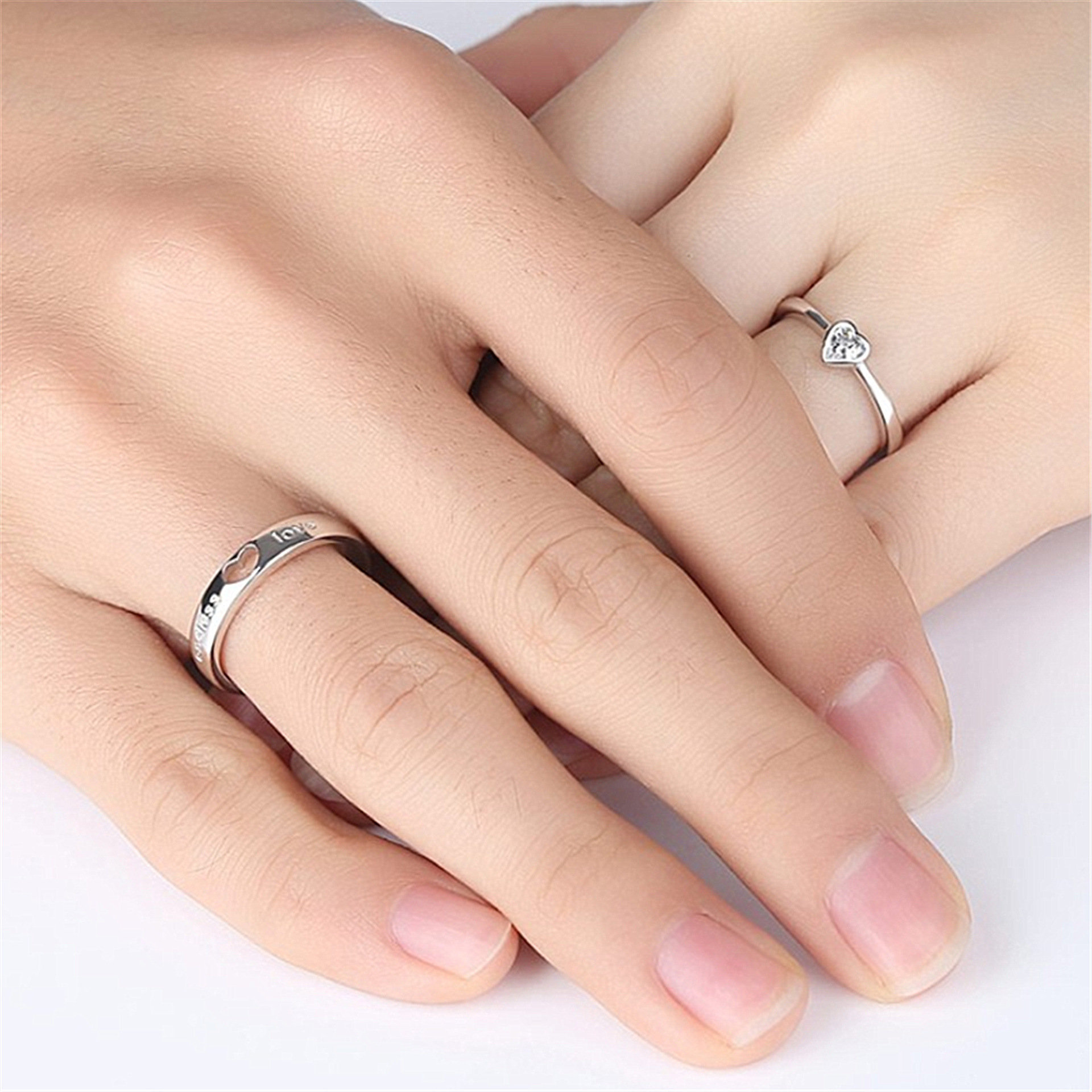 2Pcs/set Love Heart Matching Couple Rings / Wedding Ring for Women Men Valentine's Day Jewelry I love you heart diamond ring