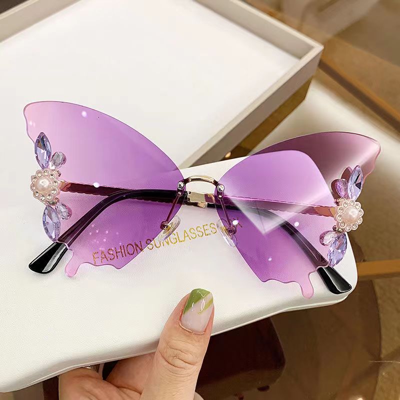 Women's new sunglasses Diamond-encrusted rimless sunglasses in butterfly shape Stylish personality sunglasses suit every face type
