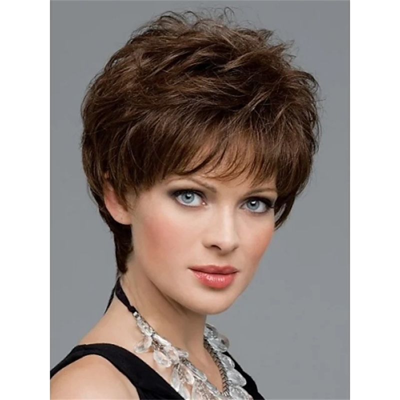 Fashion women's short curly wigs Brown fluffy short curly hair High temperature silk full head cover