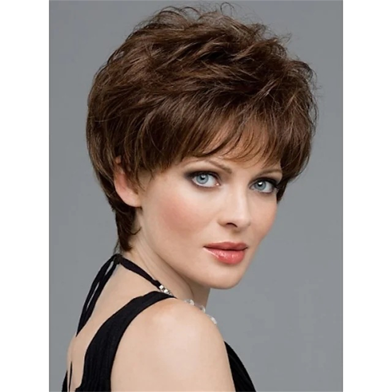 Fashion women's short curly wigs Brown fluffy short curly hair High temperature silk full head cover