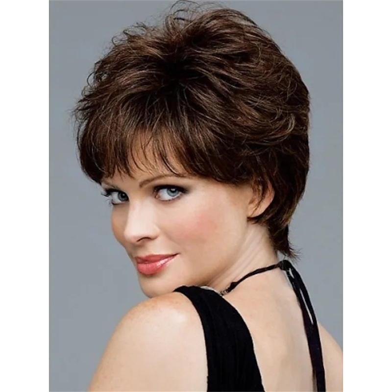 Fashion women's short curly wigs Brown fluffy short curly hair High temperature silk full head cover