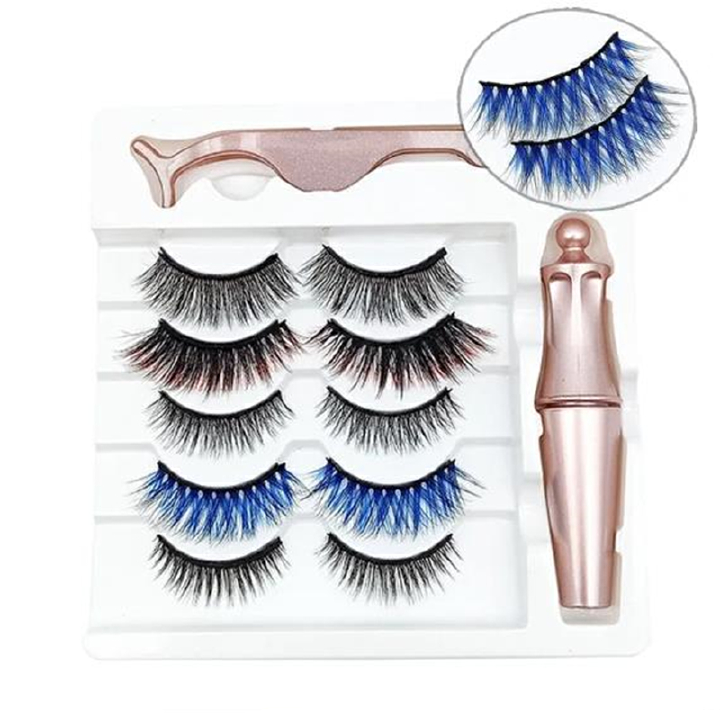 5 Pairs of Mixed Color Magnetic False Eyelash Magnetic Liquid Eyeliner set glue-free