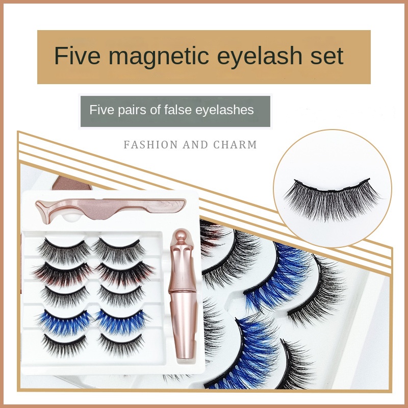 5 Pairs of Mixed Color Magnetic False Eyelash Magnetic Liquid Eyeliner set glue-free