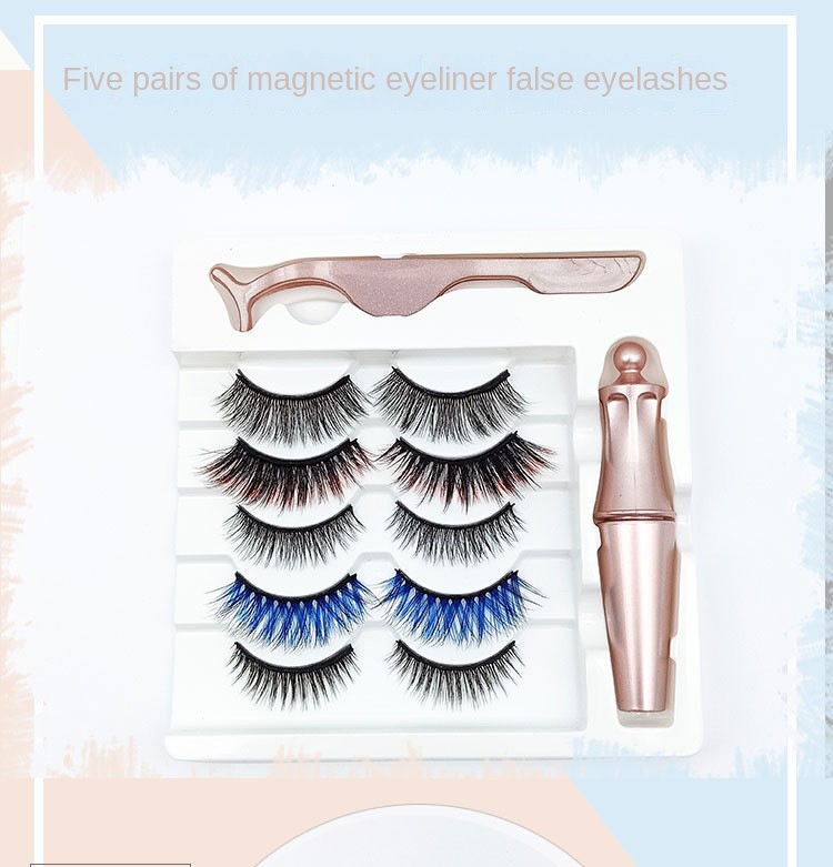 5 Pairs of Mixed Color Magnetic False Eyelash Magnetic Liquid Eyeliner set glue-free
