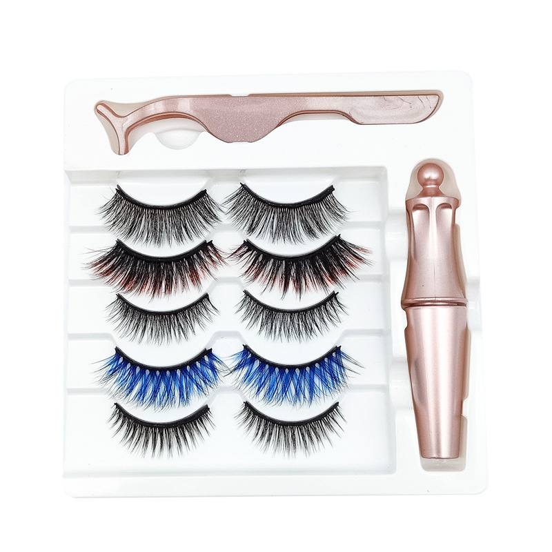 5 Pairs of Mixed Color Magnetic False Eyelash Magnetic Liquid Eyeliner set glue-free