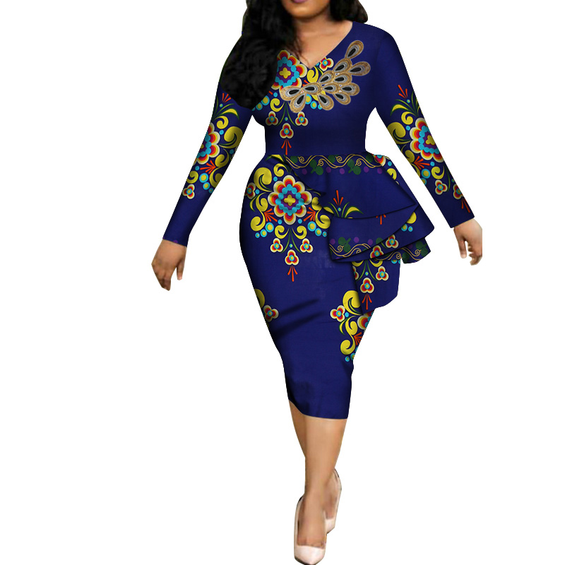 2021 African Wear Designs Africa Dresses for women  Print Fabric Elegant Africa Clothes Ruffles African Fashion Clothing  WY3582
