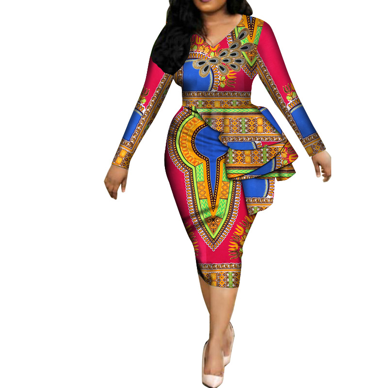 2021 African Wear Designs Africa Dresses for women  Print Fabric Elegant Africa Clothes Ruffles African Fashion Clothing  WY3582